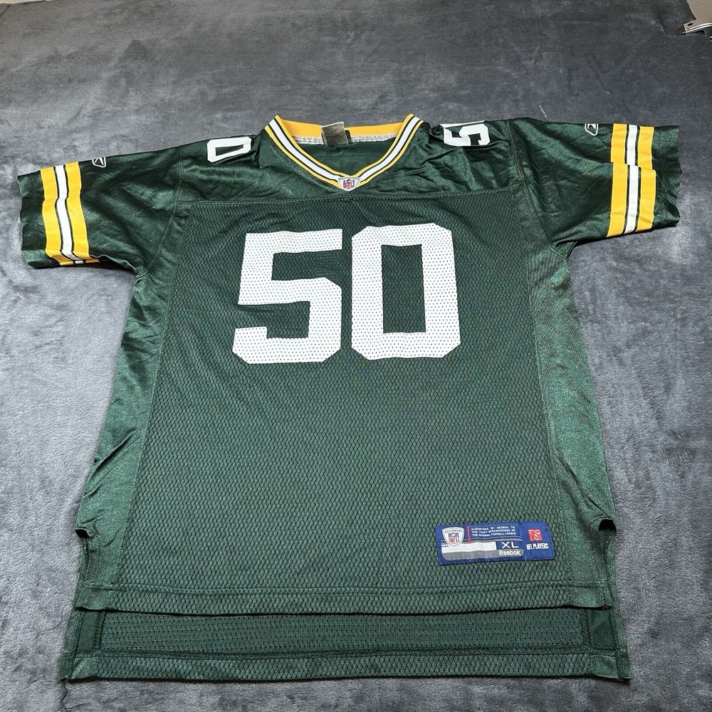 Reebok Green Bay Packers AJ Hawk Jersey Kids Extra Large Green Football Mesh